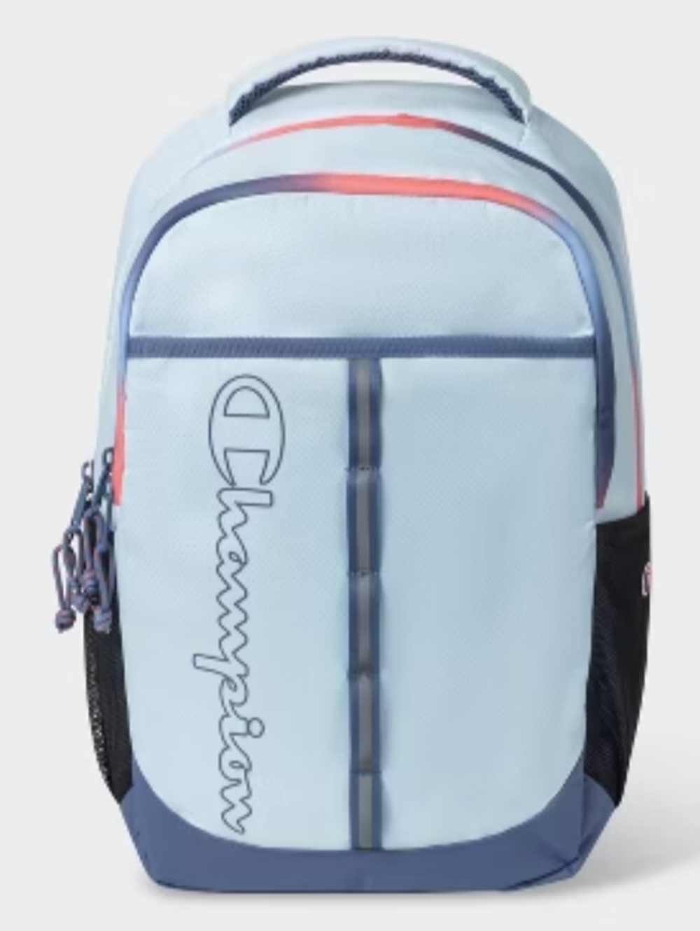 Champion Pale Blue Full Size Backpack with Dark Blue and Orange Fits 17" Laptop